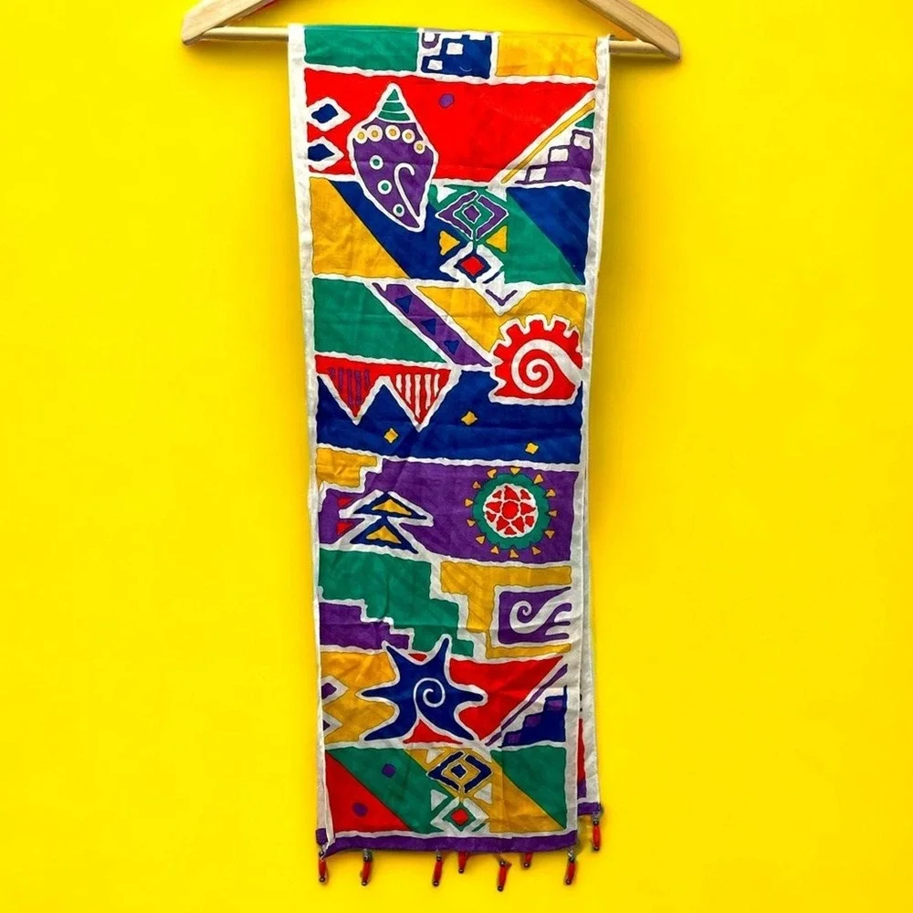 Ginnie Johansen  Abstract Geometric Scarf Womens Colorful Retro‎ Vintage 90s